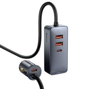Baseus Share Together z przedłużaczem, 2x USB, 2x USB-C, 120W (szara)