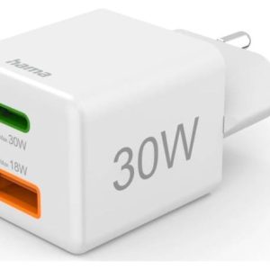 Hama ładowarka mini 30W PD/QC 1x USB-C, 1x USB-A biała