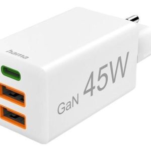 Hama mini GaN 45W PD/QC 1x USB-C, 2x USB-A biały